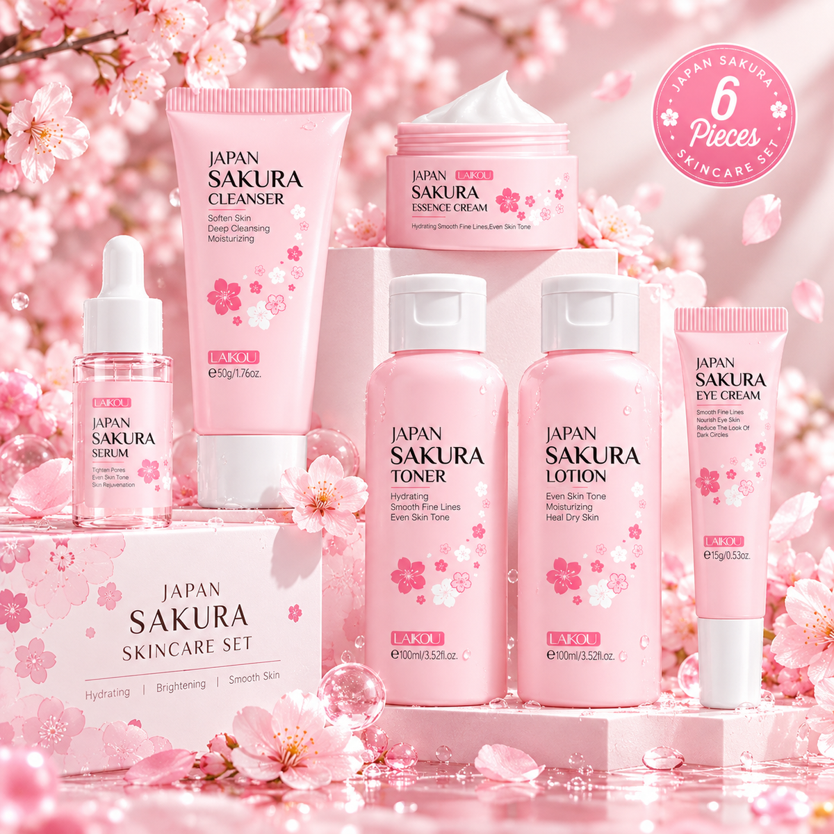 LAIKOU Cherry Blossom Skincare Set 6 Pieces