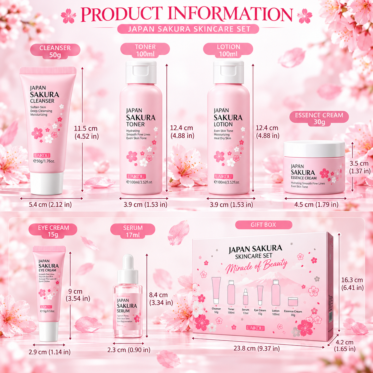 LAIKOU Cherry Blossom Skincare Set 6 Pieces