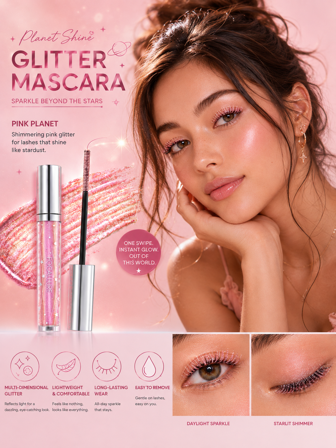 FOCALLURE Star Drifter Shimmer Mascara "PINK PLANET"
