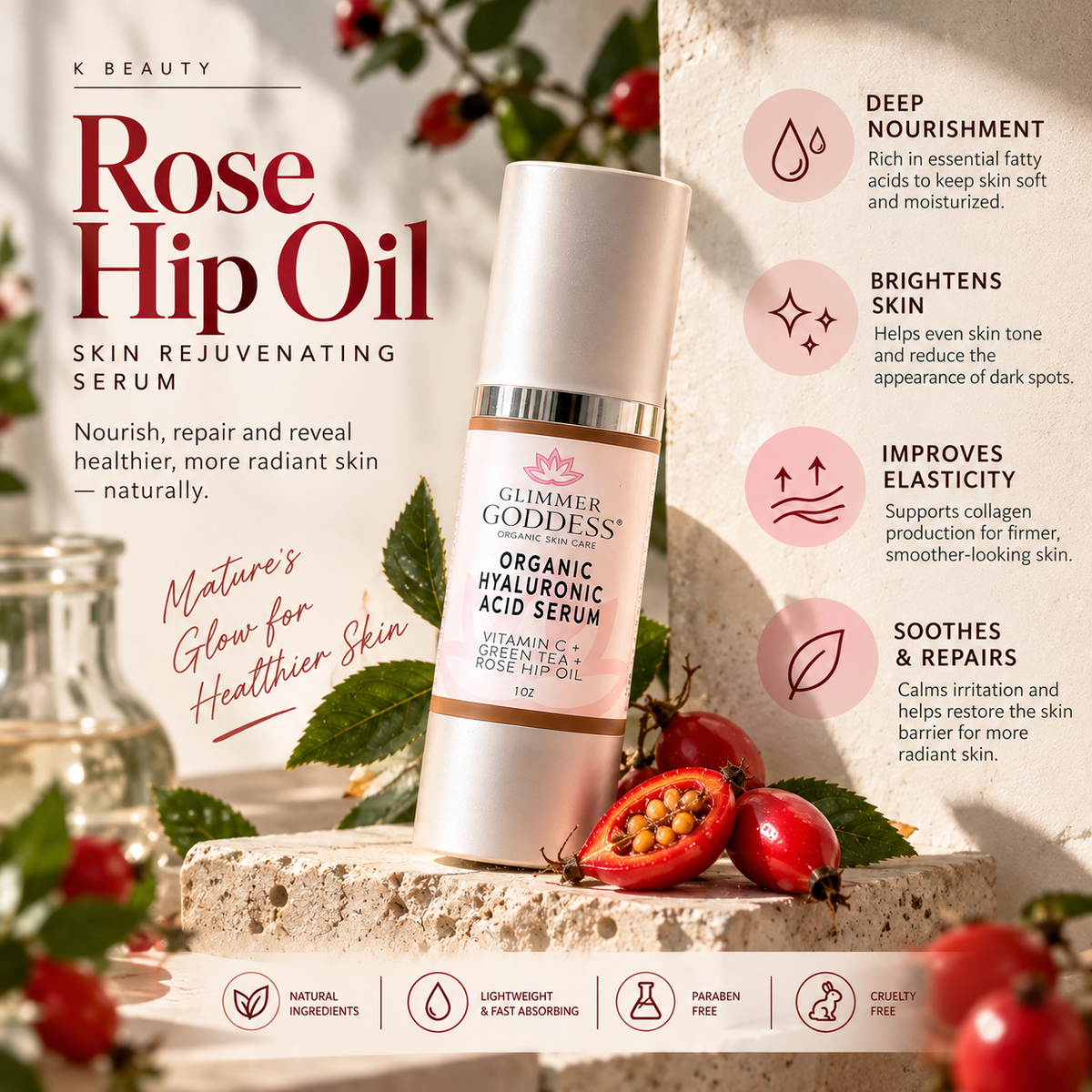 GLIMMER GODDESS Organic Hyaluronic Acid Serum - Skin Plumper