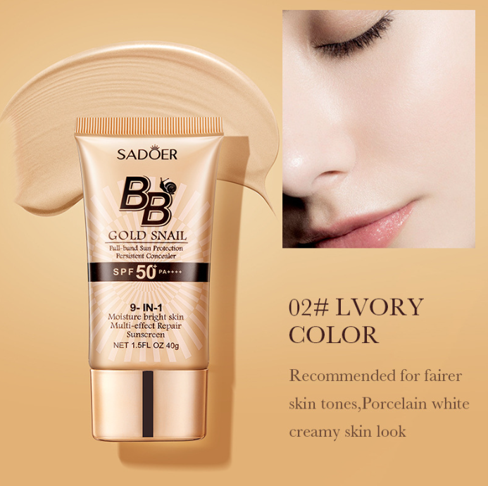 SADOER BB Cream SPF50+ Gold Snail Long Lasting Foundation