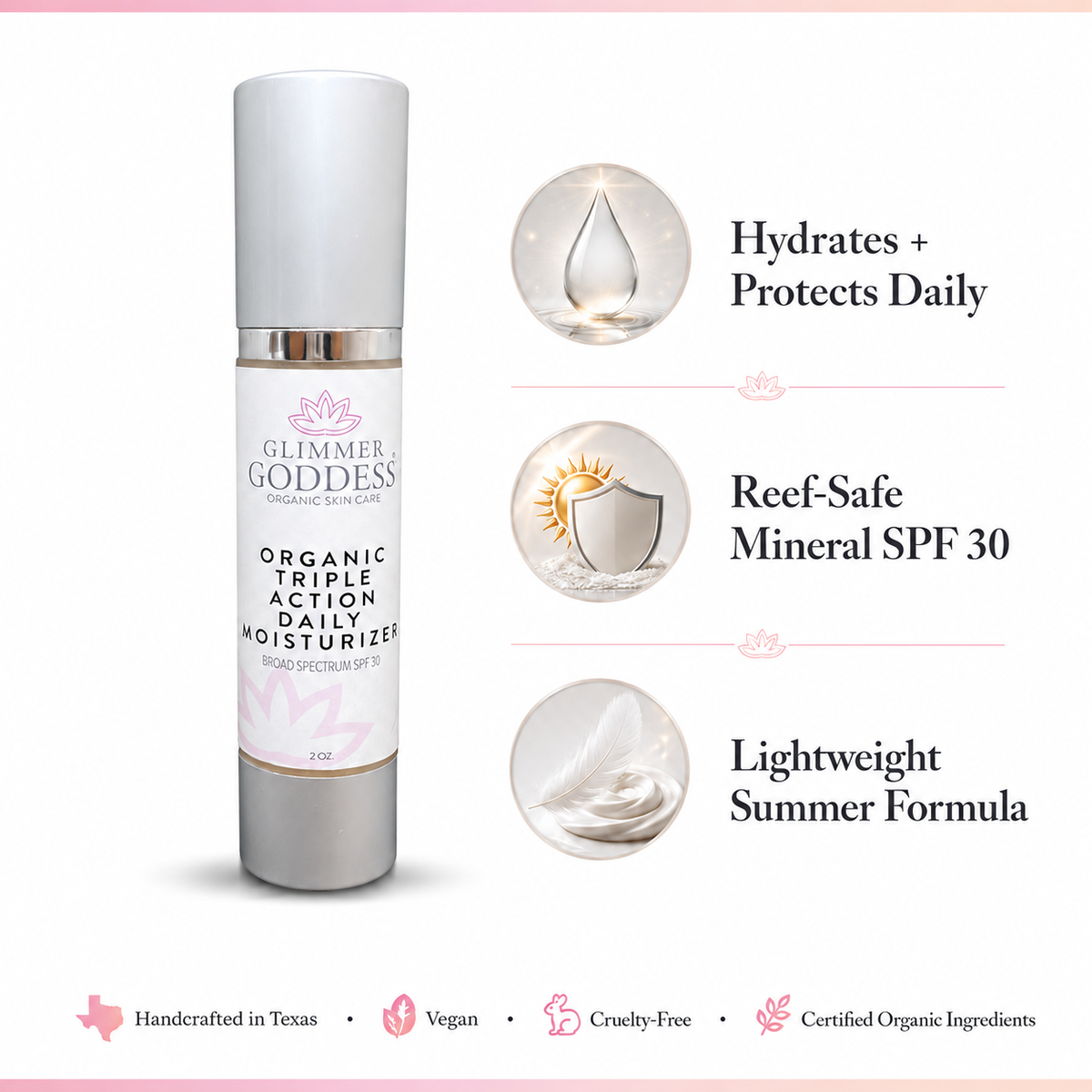 GLIMMER GODDESS Organic Triple Action Daily Face Cream SPF 30